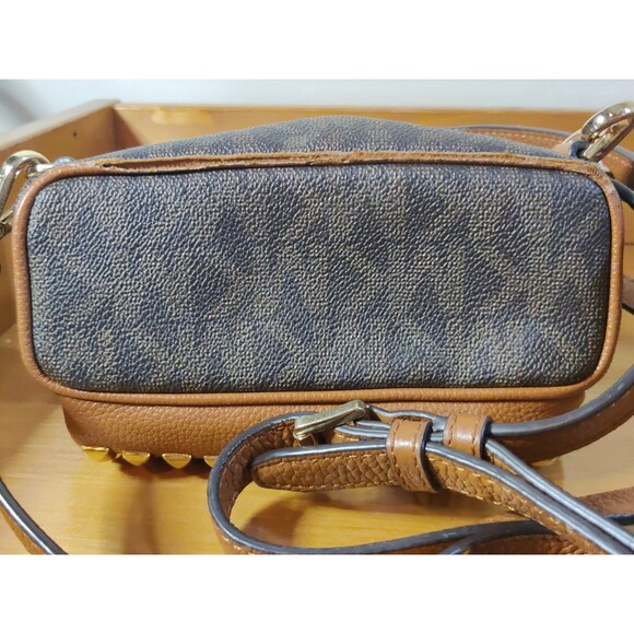 Michael Kors Rhea Mini Backpack Purse Brown Gold Square Studs Read! - Picture 12 of 15